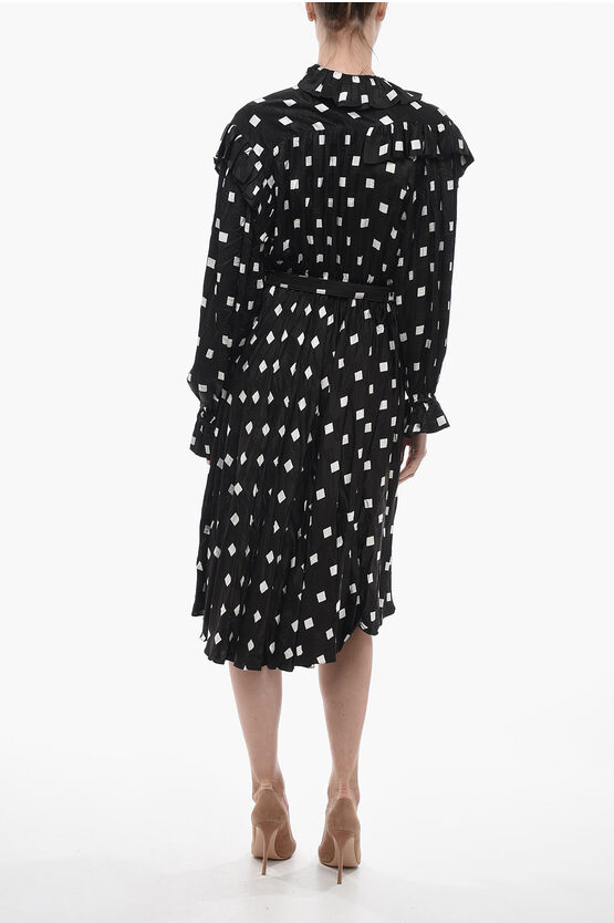 Shop Balenciaga Polka Dot Patterned Satin Shirt Dress With Ruffled Details