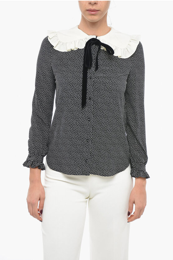 Saint Laurent Polka Dot Patterned Silk Shirt With Round Collar In Black