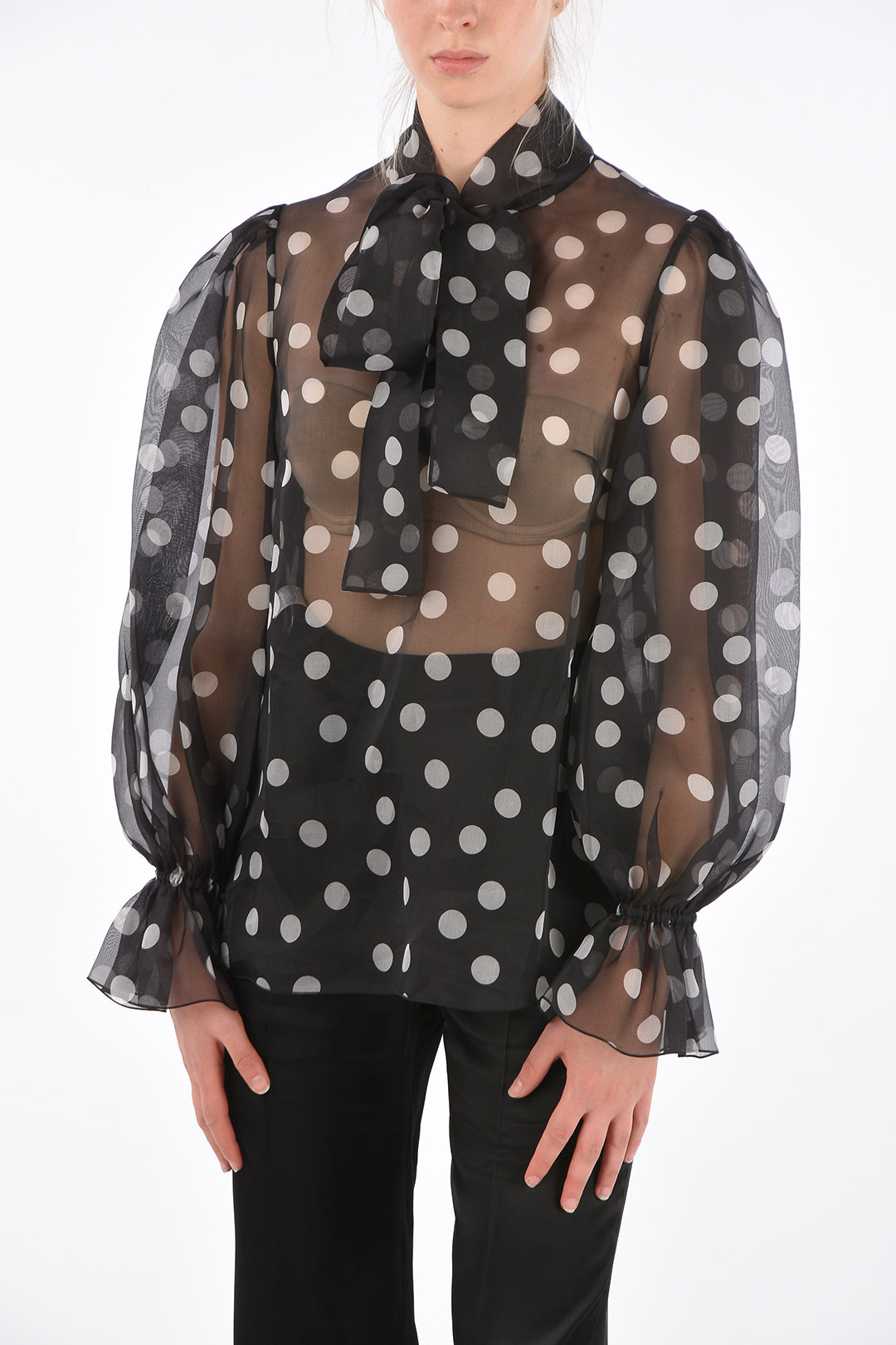 Dolce & Gabbana Polka Dot Printed Tie Neck Blouse women - Glamood Outlet