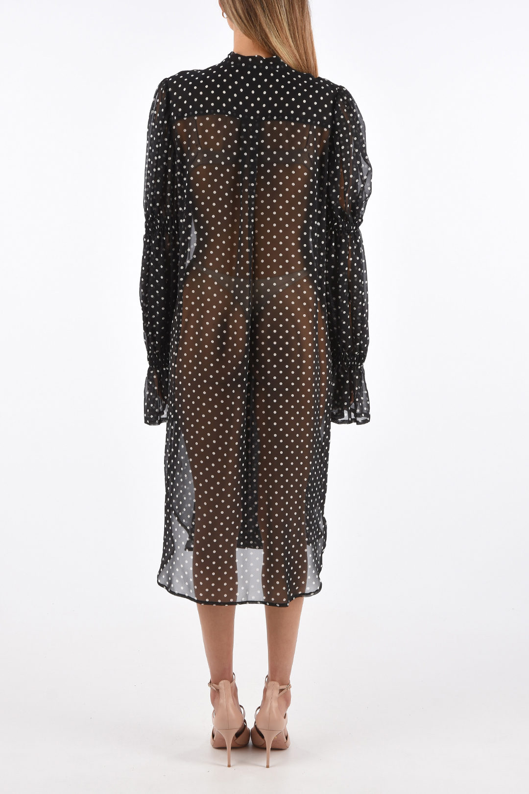 Dries Van Noten Polka Dot Silk DOVES Tie Neck Shirt-Dress women