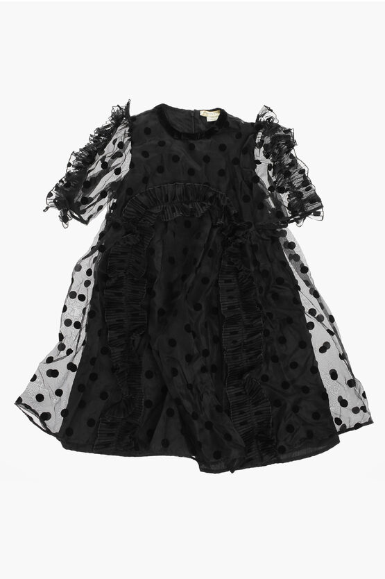 Stella Mccartney Polka Dot Silk Dress With Ruffles In Black