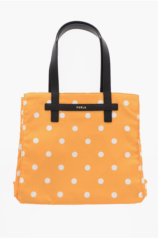 Furla Polka Dots Digit Tote Bag With Leather Details In Orange