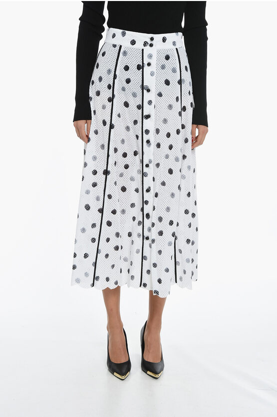 Marysia Polka Dots Flared Elba Skirt With Front Buttoning In White