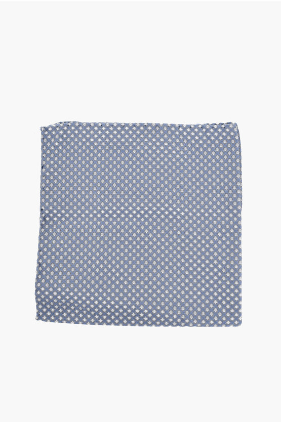 Corneliani Polka Dots Silk Pocket Square In Blue