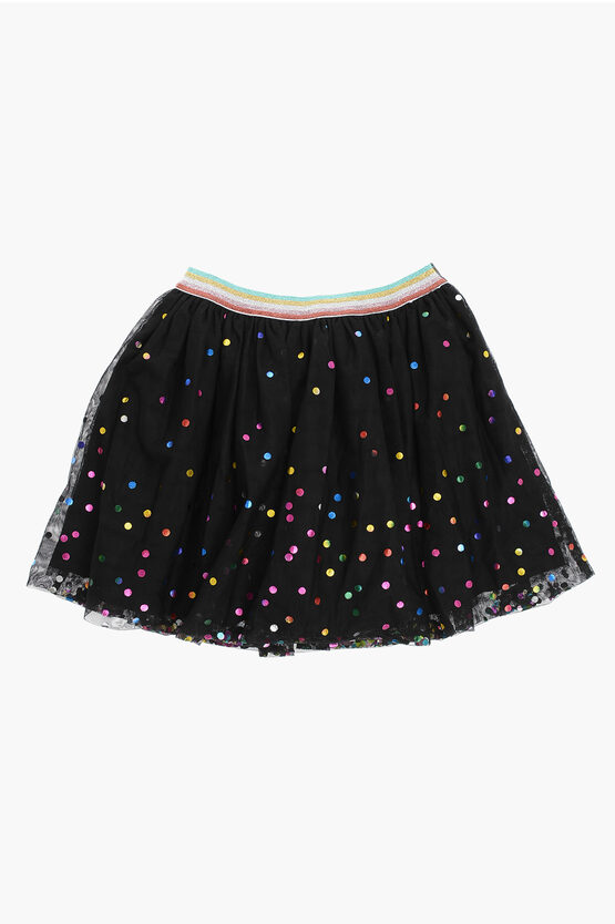 Stella Mccartney Polka Dots Tulle Skirt With Lurex Waistband In Black