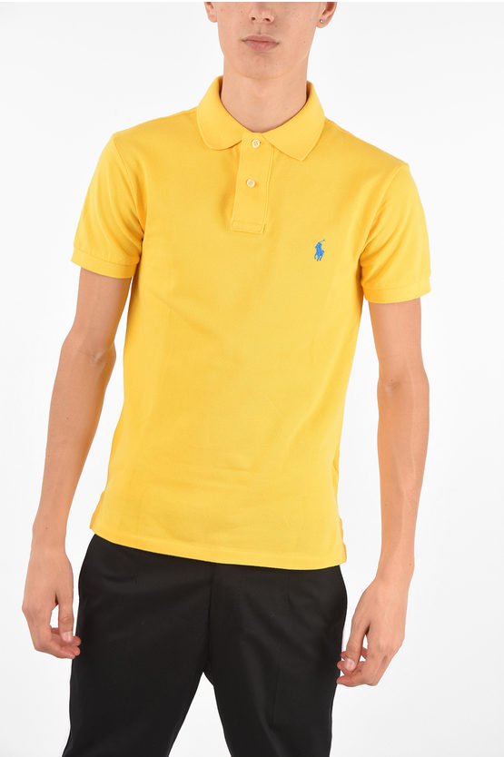 Ralph Lauren Polo 2 Button Slim Fit Polo Shirt In Yellow