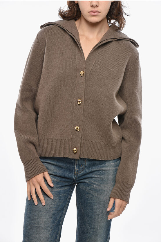Bottega Veneta Polo Neck Knot Wool Cardigan In Brown