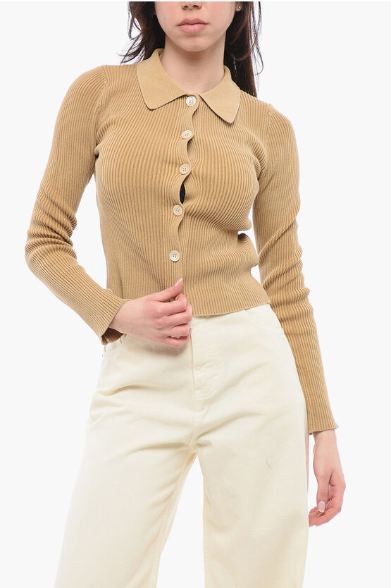 Our Legacy Sand-coloured Ribbed Cotton Cardigan