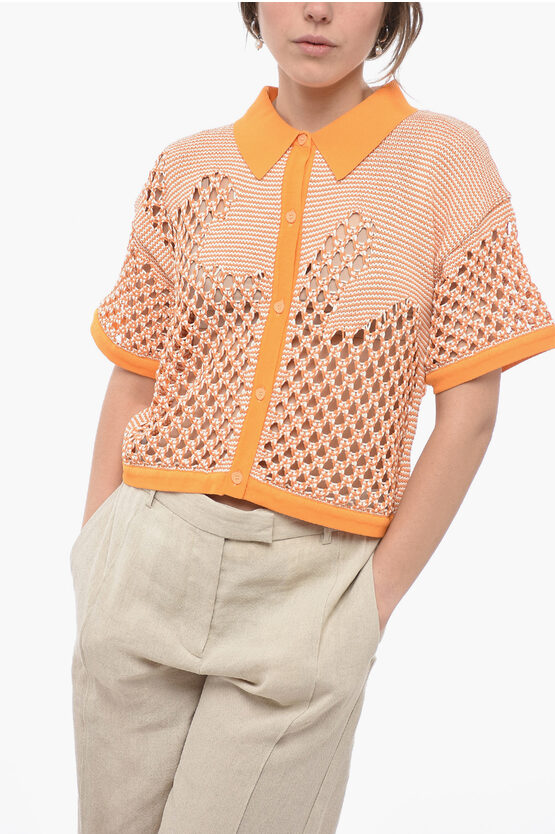 Shop Ph5 Polo Neck Short Sleeve Perforated Sweater
