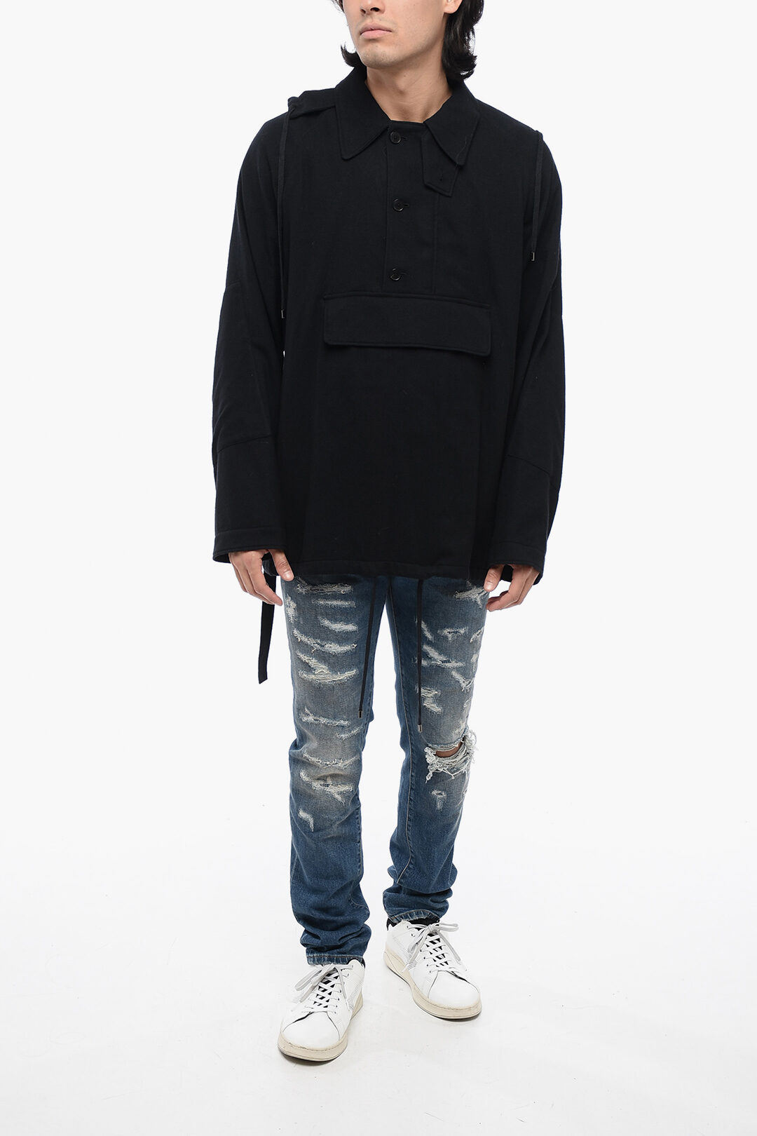 Auralee Polo Neck Wool Anorak Sweatshirt with Belt men Auralee Polo Neck Wool Anorak Sweatshirt with Belt men