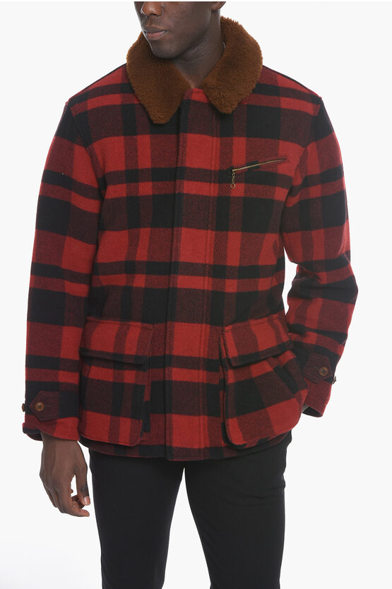 Ralph Lauren Polo Shearling Coat With Plaid-check Pattern In Red