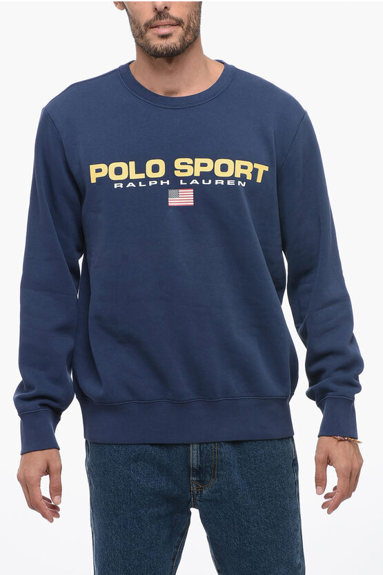 Polo Ralph Lauren Polo Sport Crew Neck Fleece Cotton Sweatshirt With Print In Blue