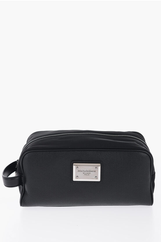 Dolce & Gabbana Polyester And Leather Necessarie With Silver-effect Tag In Black