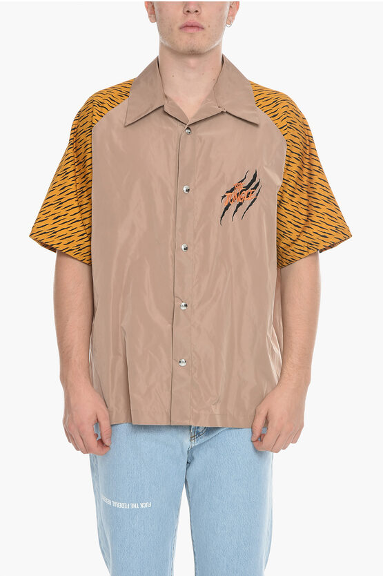 Just Don Polyester Overshirt With Animal Sleeves In Brown