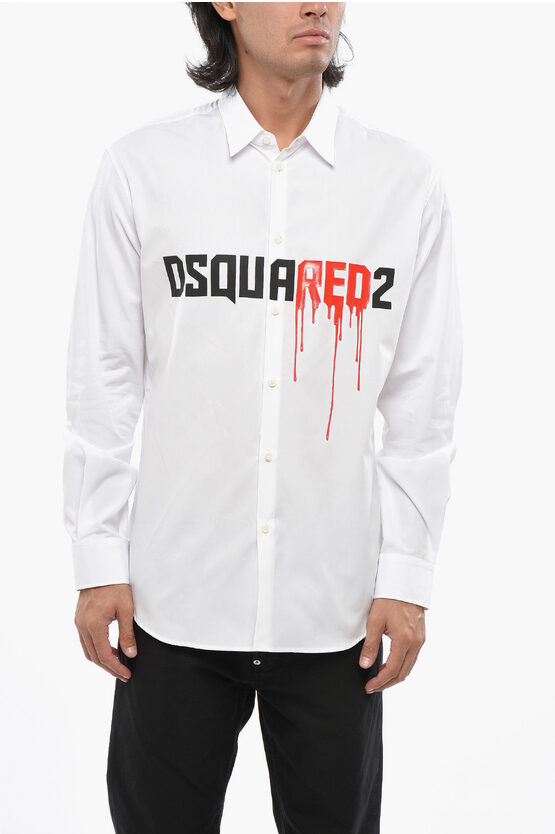 Dsquared2 Popeline Bloody Red Shirt With Print In White