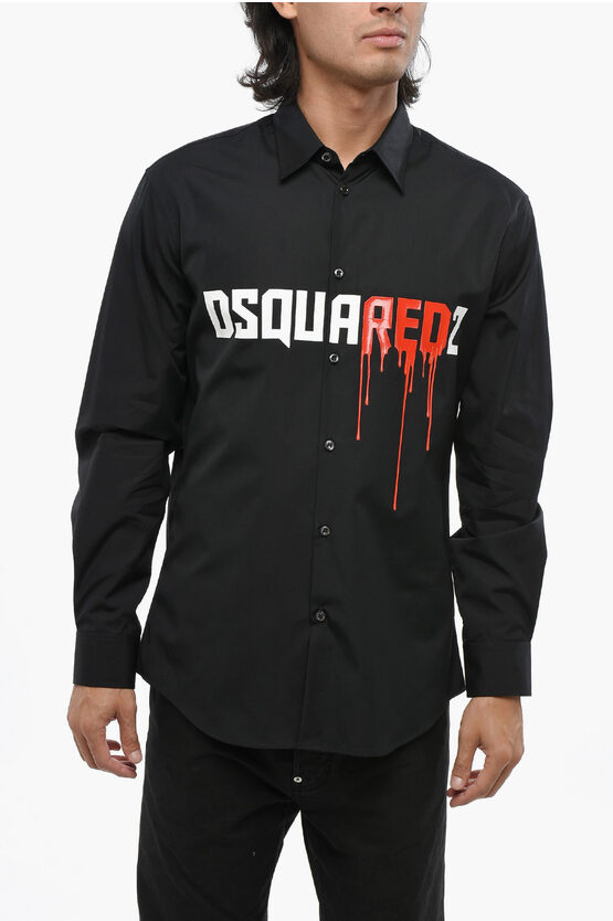 Dsquared2 Popeline Bloody Red Shirt With Print In Black