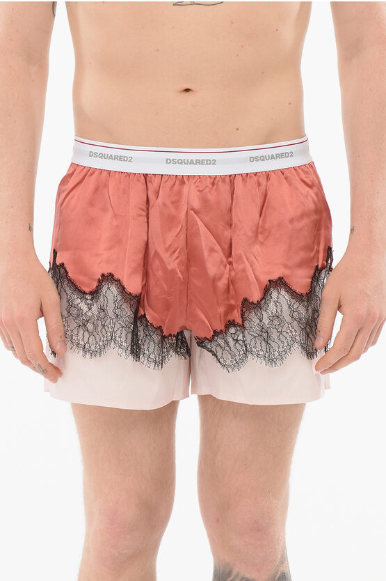 Dsquared2 Popeline Cotton Boxer Satin Detail In Pink