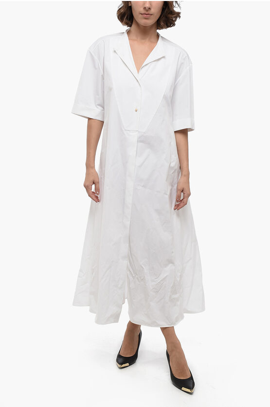 Shop Jil Sander Popeline Cotton Flared Shirt Dress With Hidden Buttoning