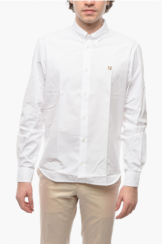 Maison Kitsuné Popeline Cotton Fox Shirt With Button-down Collar In White