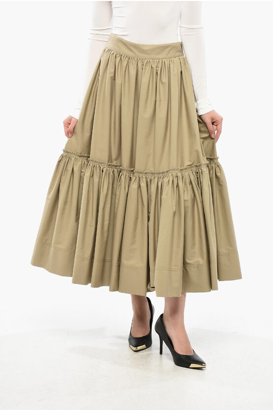 Dior Popeline Cotton Maxi Skirt With Flounced Design Grösse 44 In Neutral