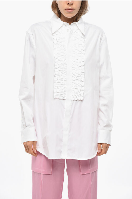 Bottega Veneta Popeline Cotton Ruffle Front Shirt