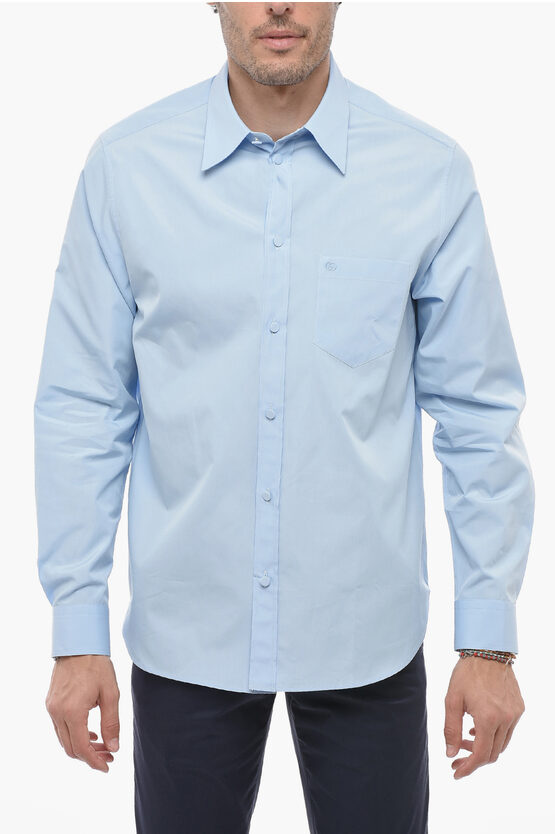 Gucci Popeline Cotton Shirt With Covered Buttons In Blue