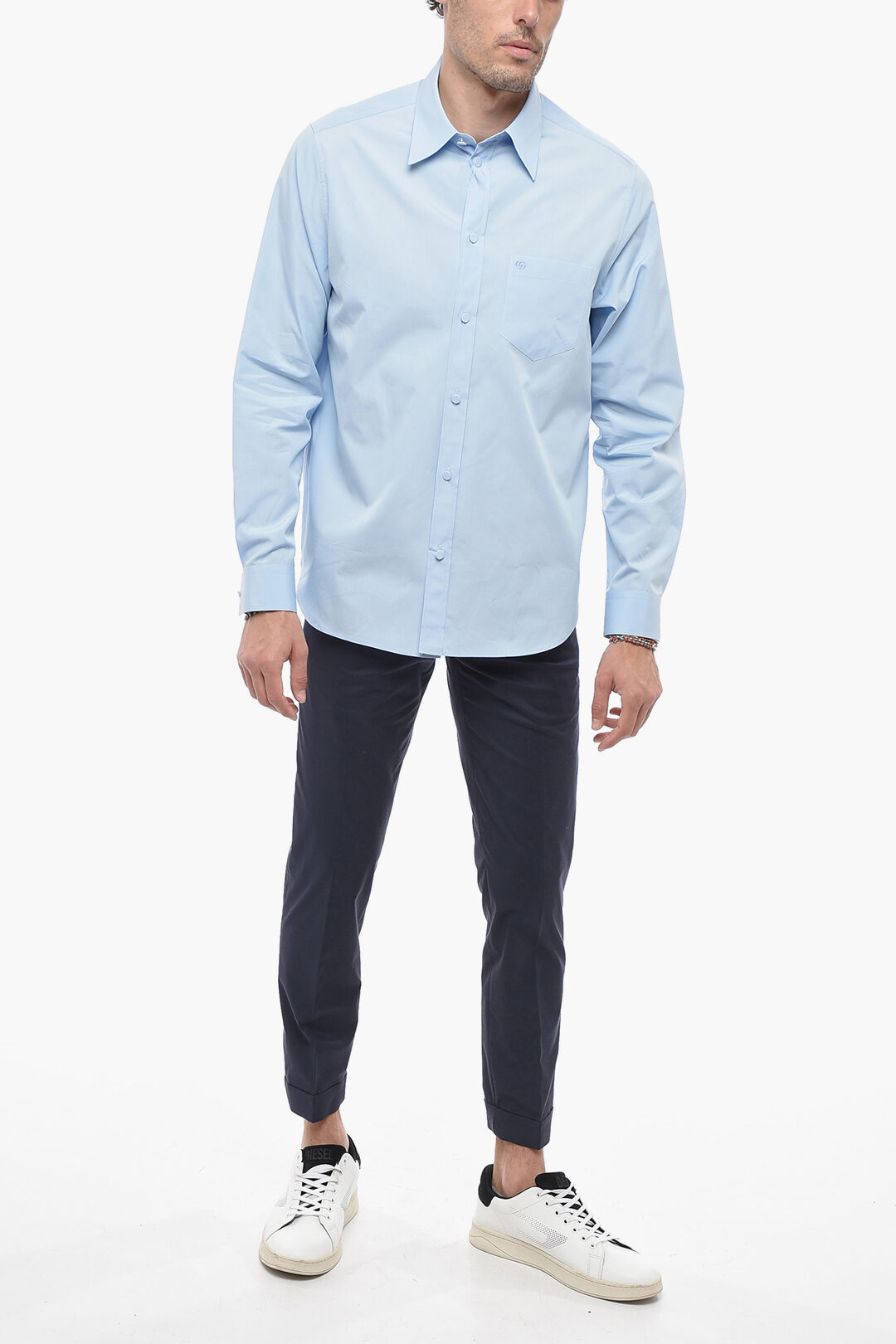 シャツ Gucci Cotton Popeline Shirt Cotton poplin shirt with embroidery in light blue | GUCCI® US