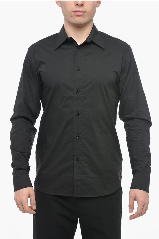 Amiri Popeline Cotton Shirt With Spread Collar In Black