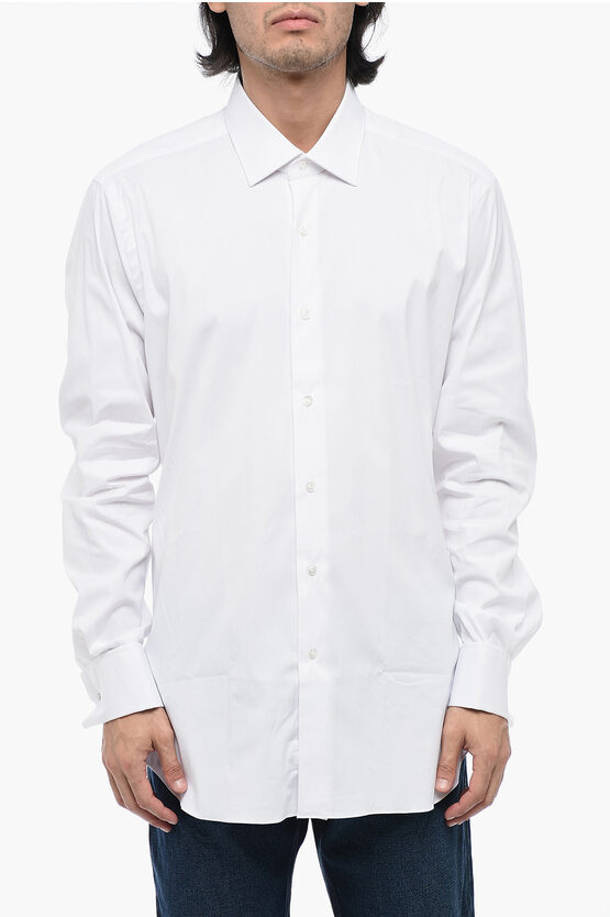 BARBA NAPOLI POPELINE COTTON SHIRT WITH STANDARD COLLAR 