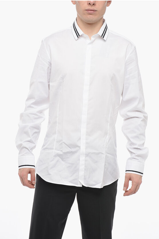 Neil Barrett Popeline Cotton Slim Fit Shirt With Grosgrain Detail In White