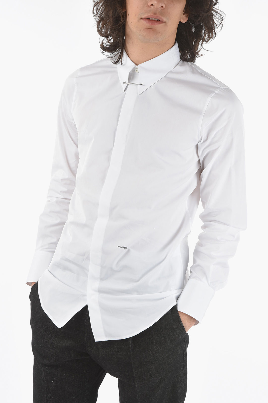 tandarts Republiek kans Dsquared2 Popeline Cotton Slim Fit Shirt with Pin on The Collar men -  Glamood Outlet
