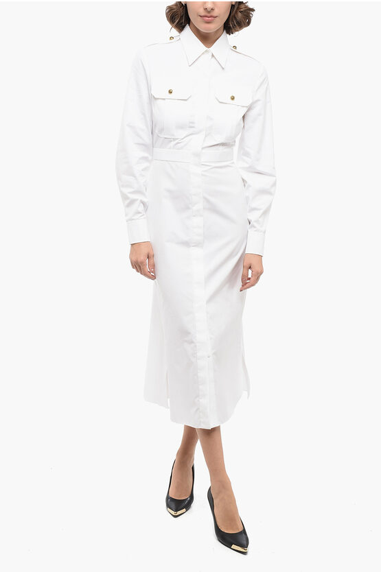 Alexander Mcqueen Popeline Flared Shirt Dress With Utility Pockets