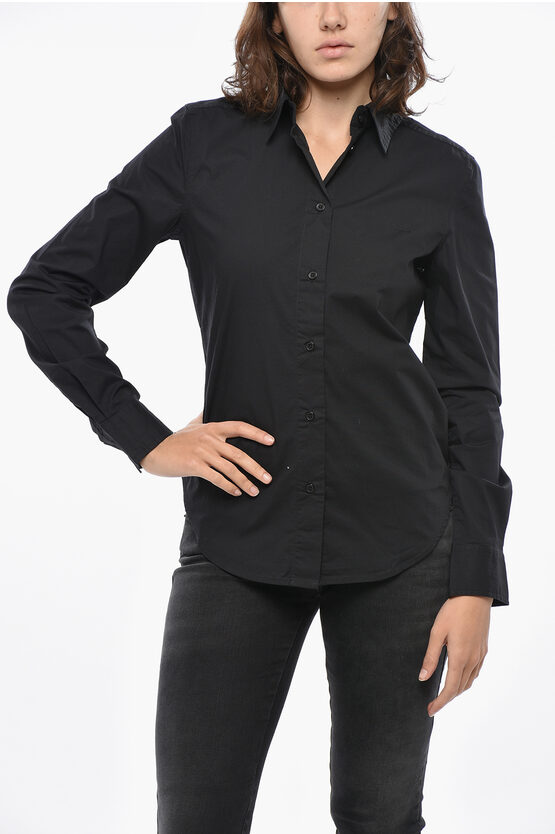 Diesel Popeline Gisey Shirt With Embroidered Collar In Black