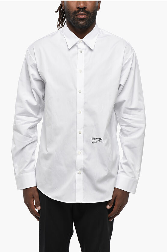 Dsquared2 Popeline Headquarter Shirt With Standard Collar In White