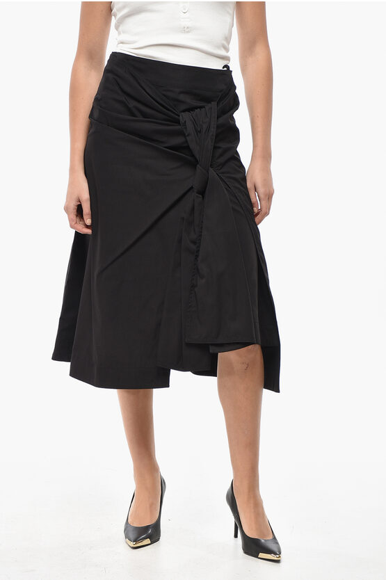 Bottega Veneta Popeline Midi Skirt With Front Draping In Black