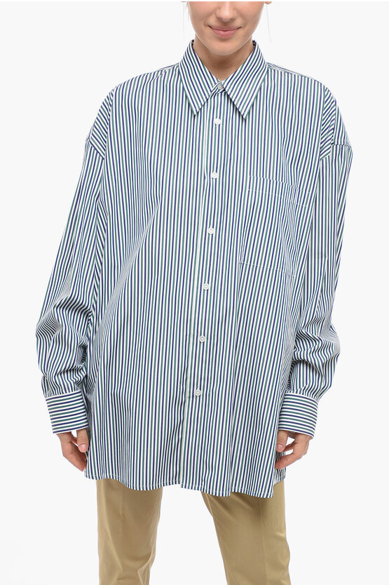 Shop Bottega Veneta Popeline Oversized Shirt With Pinstriped Pattern