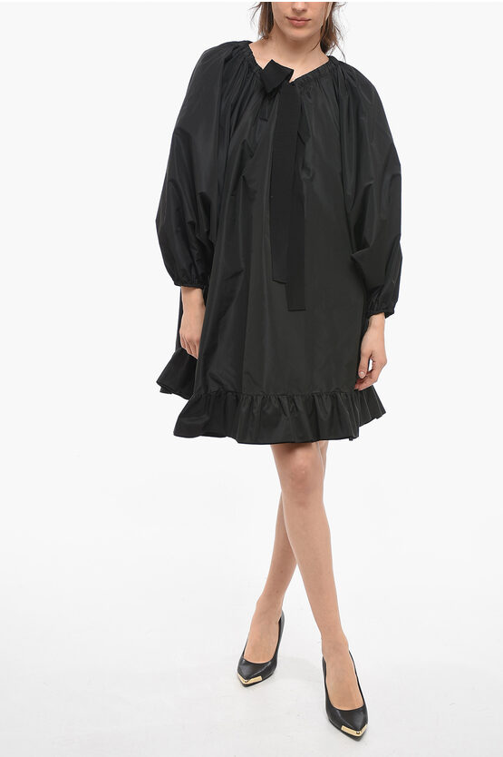 Patou Popeline Shirt Dress With Drawstringed Neck And Bat-wing Sle In Black