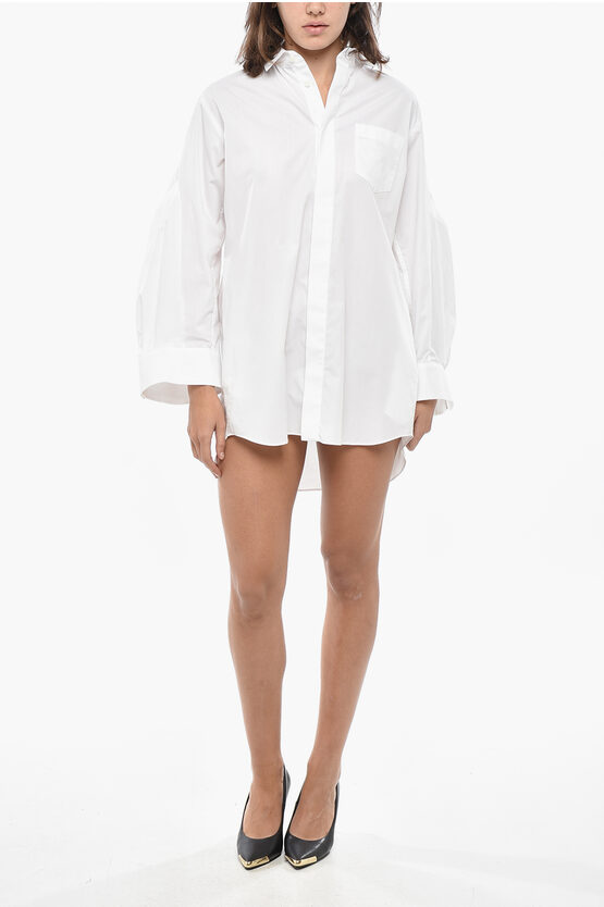 Sacai Popeline Shirt Dress With Flared Sleeves In White