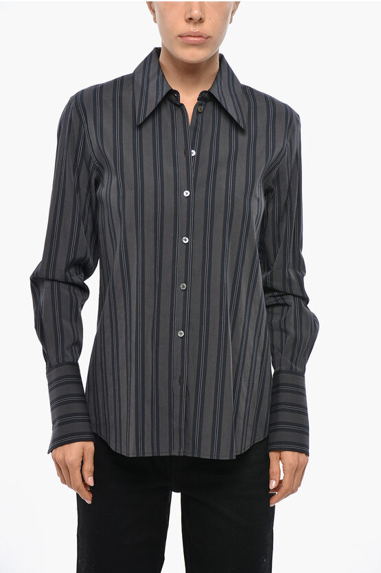 Tory Burch Popeline Shirt With Bayadere Motif In Black