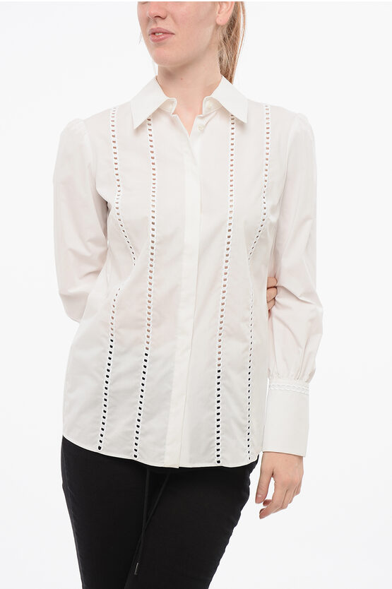 Elisabetta Franchi Popeline Shirt With Broderie Anglaise Details In White