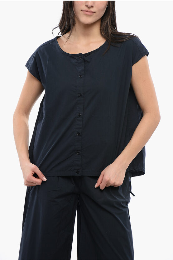 WOOLRICH POPELINE SLEEVELESS SHIRT WITH DRAWSTRINGED HEM