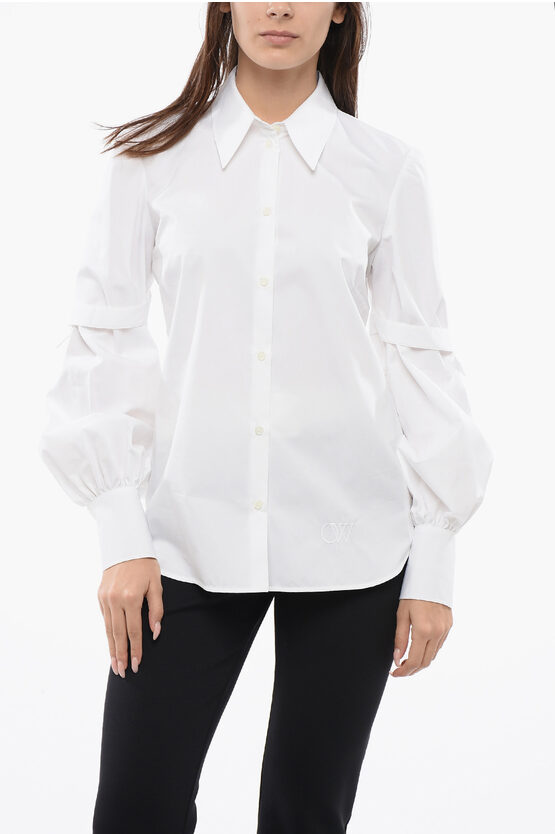 Off-white Popeline Straps Shirt With Puffed Sleeves