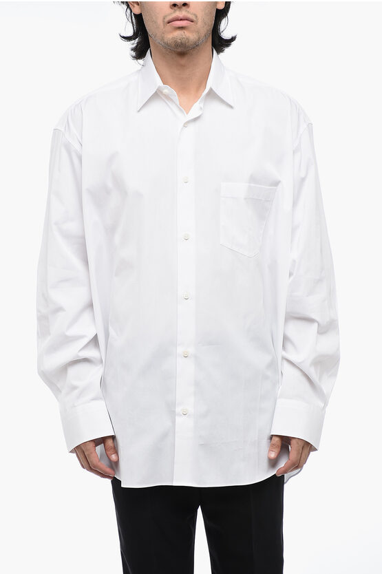 Shop Vetements Poplin Cotton Oversized Unisex Shirt With Printed Logo