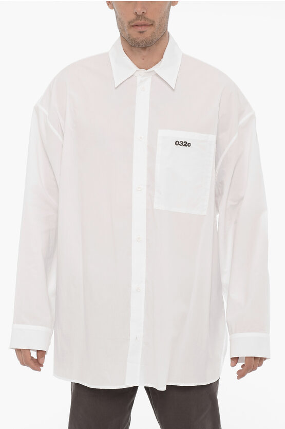 032c Poplin Cotton Shirt With Contrasting Print In White
