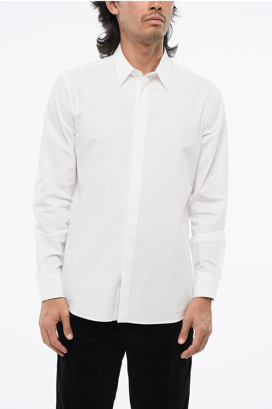 Valentino Poplin Cotton Shirt With Hidden Buttoning In White