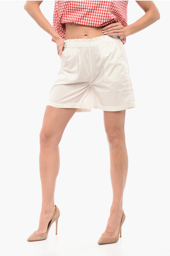 Woolrich Poplin Cotton Shorts With Elastic Waistband In White