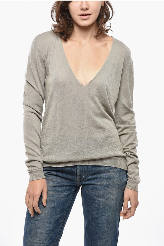 Rick Owens Porterville Extrafine Cashmere Sweater With V Neck In Gray