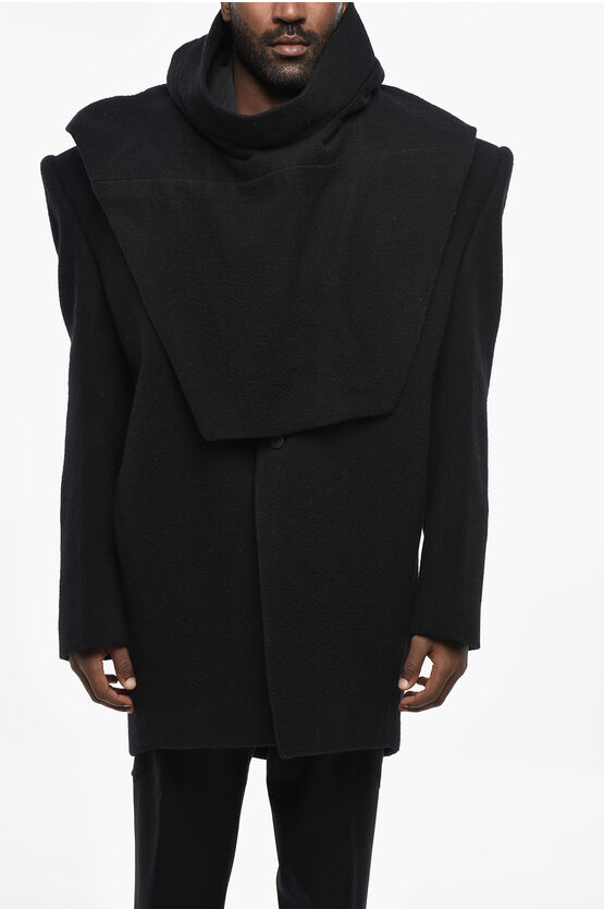 Rick Owens Porterville Virgin Wool Tatlin Coat With Removable Hood In Black