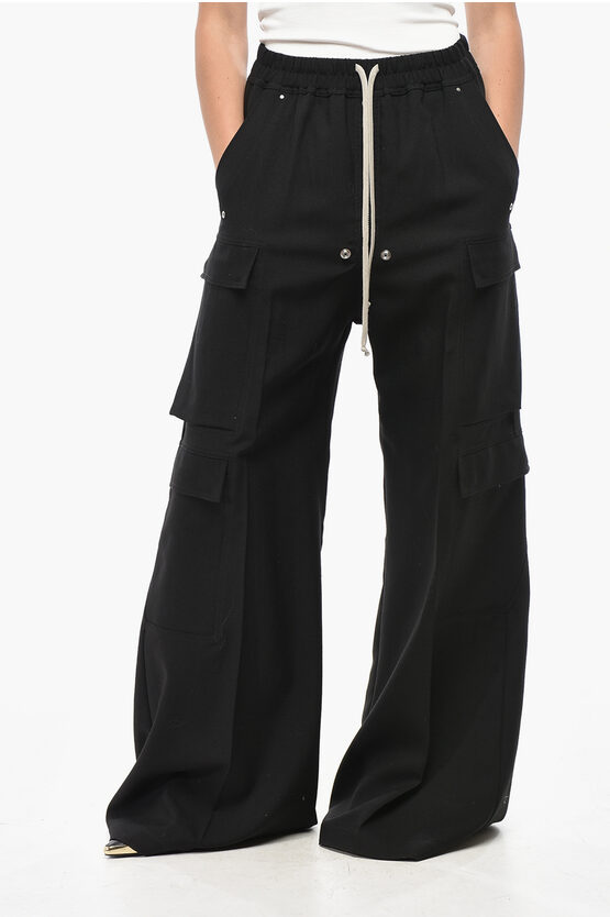 Rick Owens Porterville Wool Cargo Pants With Extra Wide Leg In Black