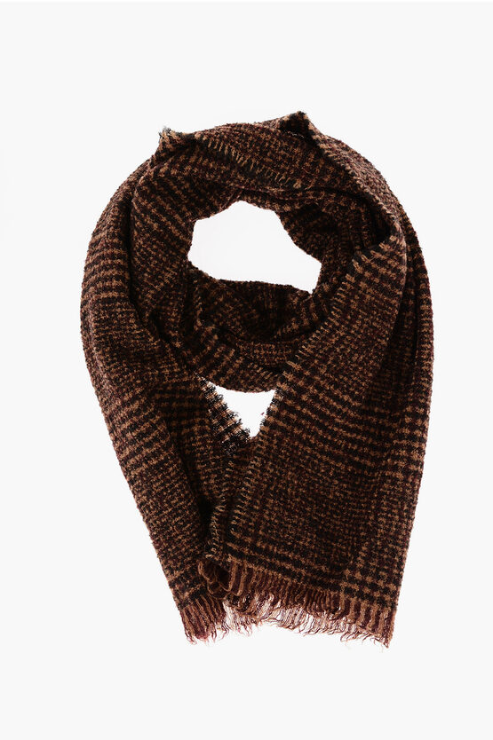 Destin Prince Of Wales Motif Scarf With Fringes In Brown
